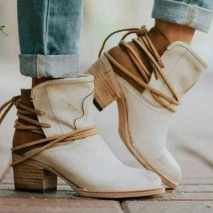 Western Ankle Boots - Beige