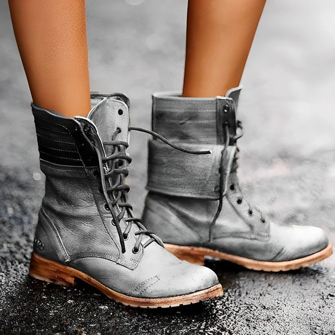 Lace Up Combat Boots - Grey