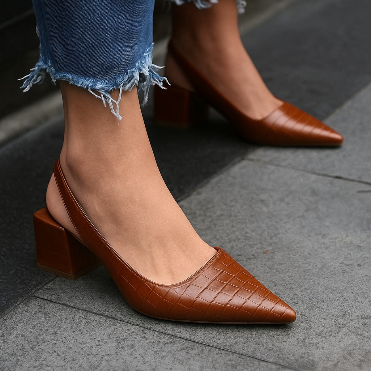 Block Heel Pumps - Brown