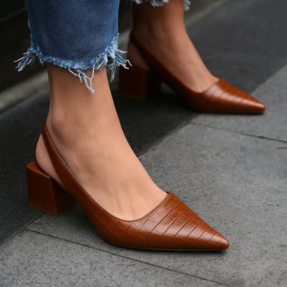 Block Heel Pumps - Brown