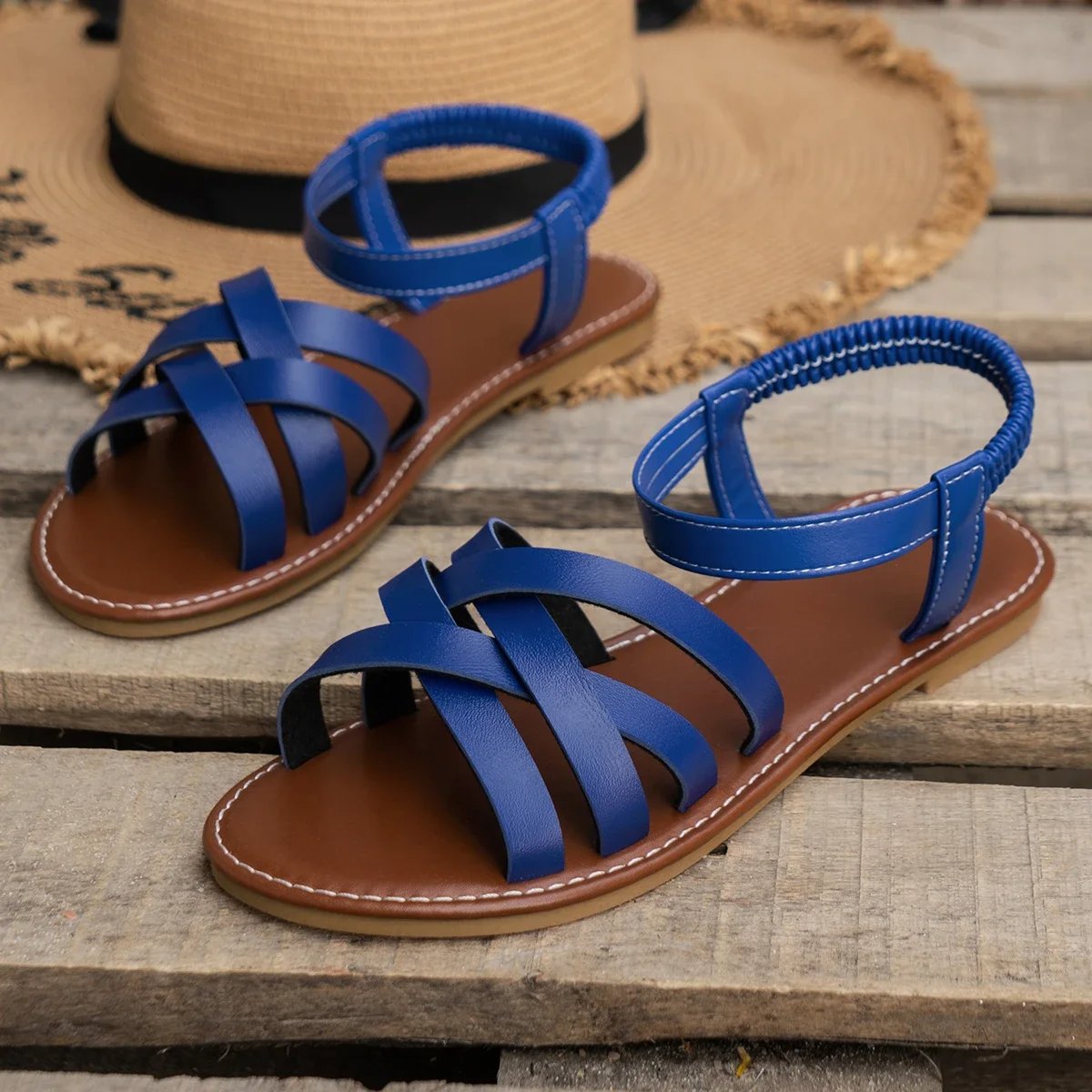 Women's Flat Gladiator Sandals - Blue