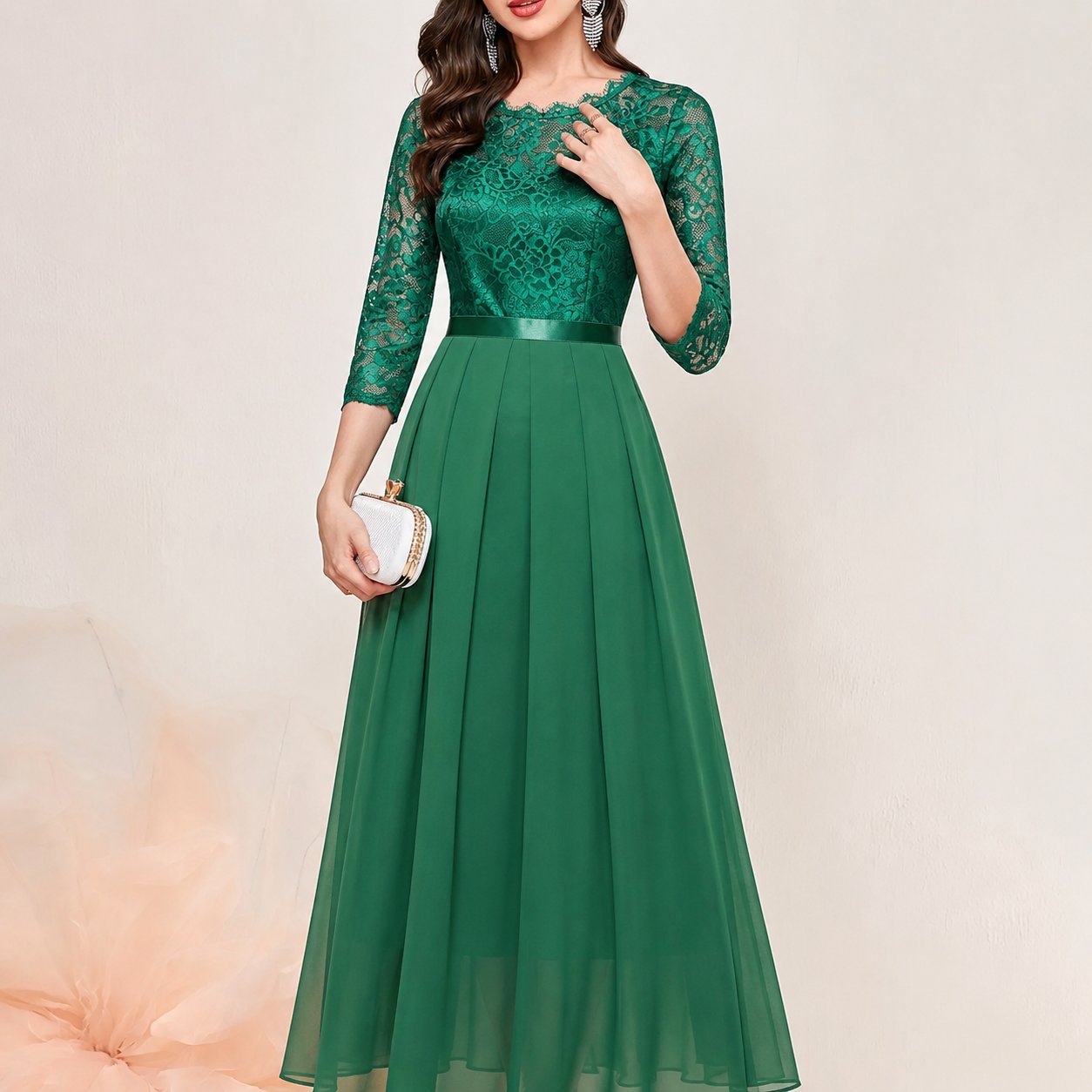Women's Floral Lace Maxi Dress - Green