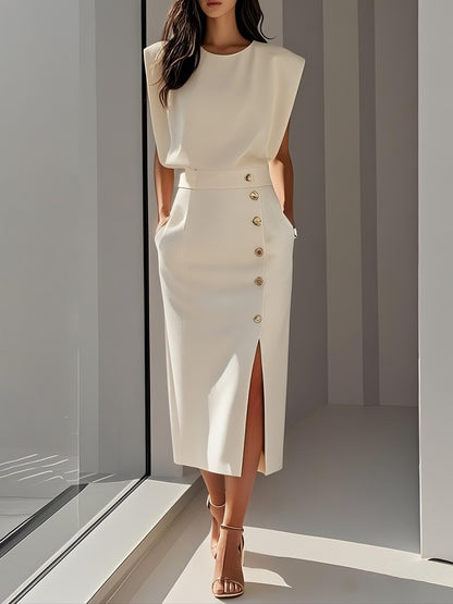 Sleeveless Bodycon Midi Dress - Beige
