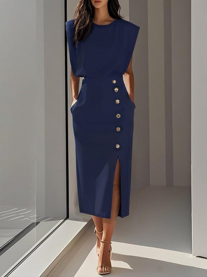 Sleeveless Bodycon Midi Dress - Blue
