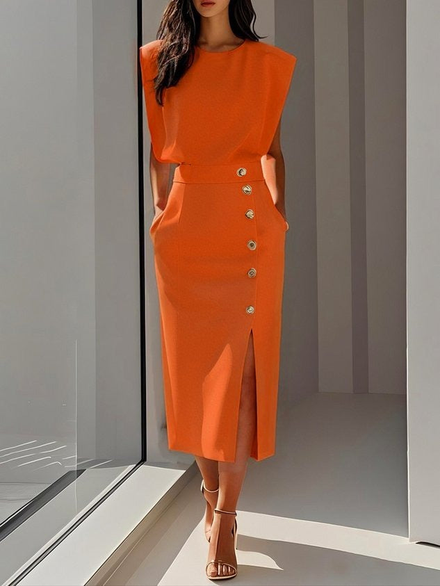 Sleeveless Bodycon Midi Dress - Orange
