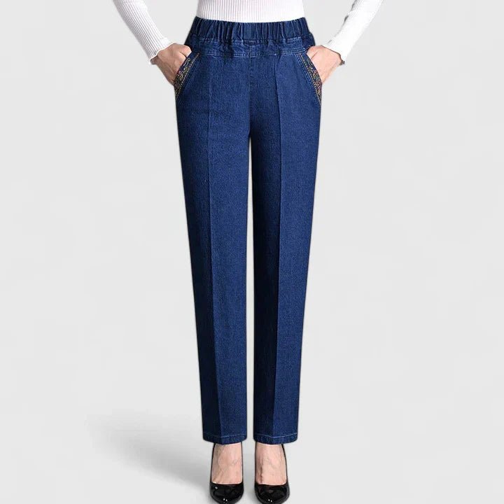 Women's High-Waisted Slim Jeans - Dark Blue (Normal Thickness)