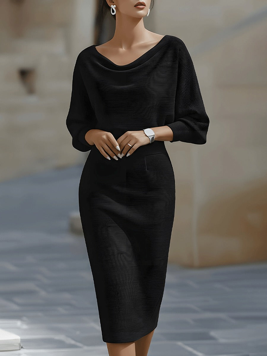 Bodycon Midi Sweater Dress - Black