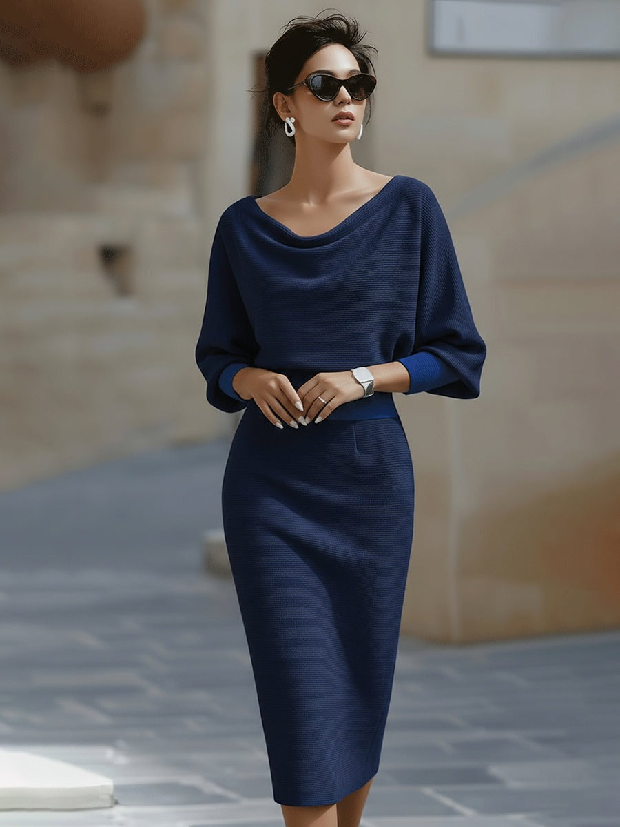 Bodycon Midi Sweater Dress - Navy