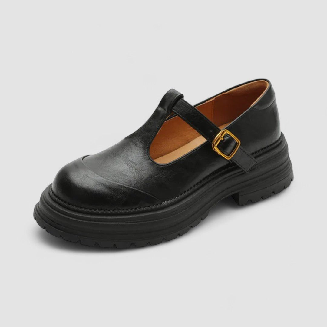 Women's Leather Mary Jane Shoes - Black