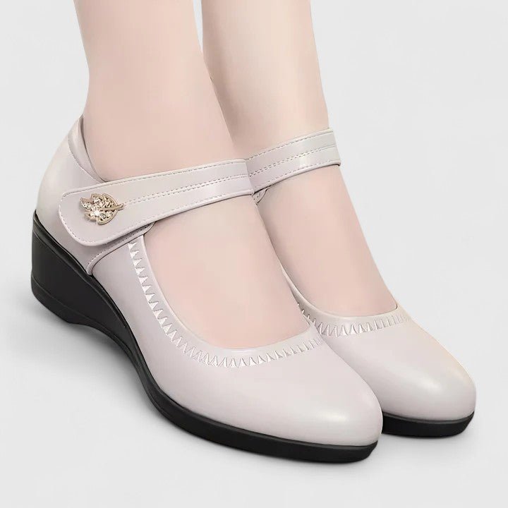 Women's Mary Jane Wedge Shoes - Beige