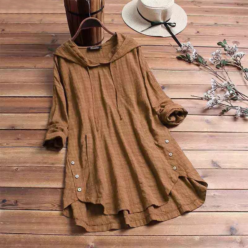Plaid Hoodie Dress - Khaki