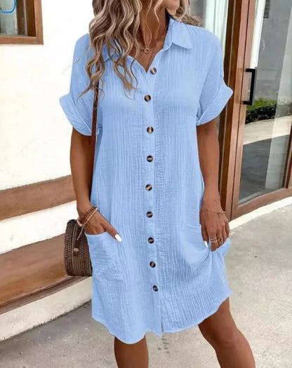 Summer Shirt Mini Dress - Light Blue