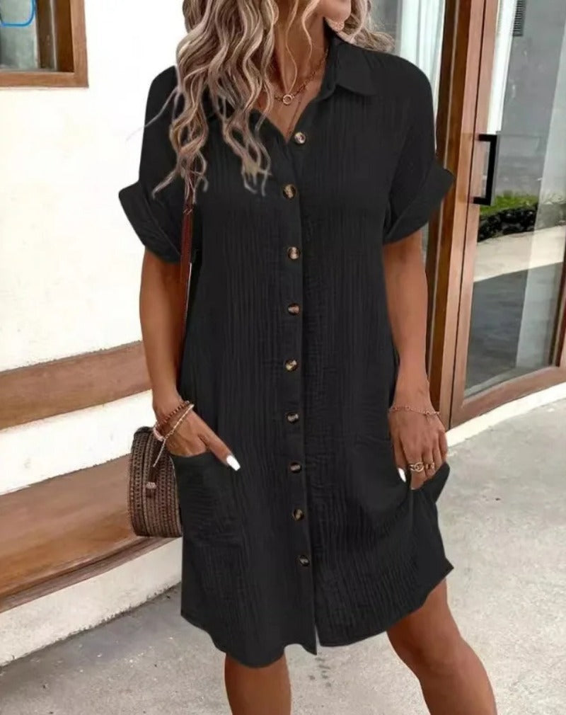 Summer Shirt Mini Dress - Black
