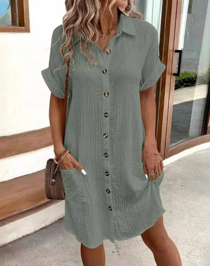 Summer Shirt Mini Dress - Sage Green