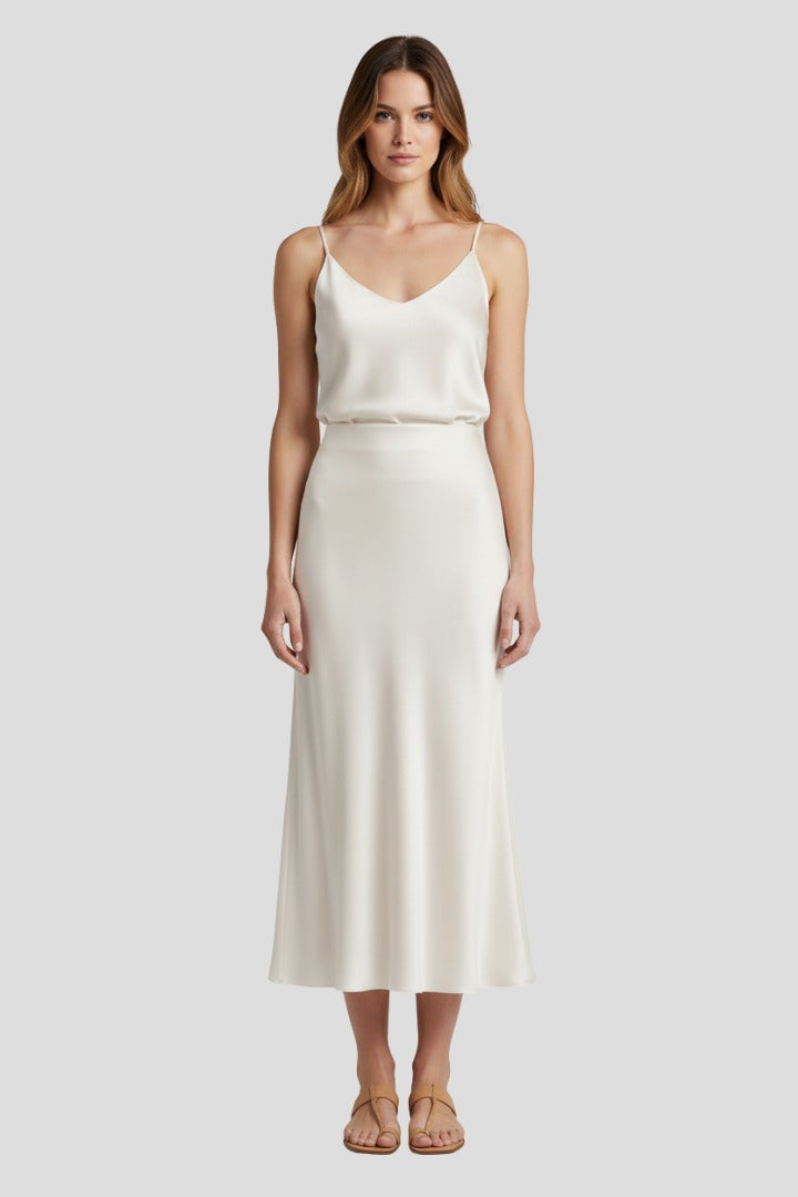 Satin Midi Skirt - White