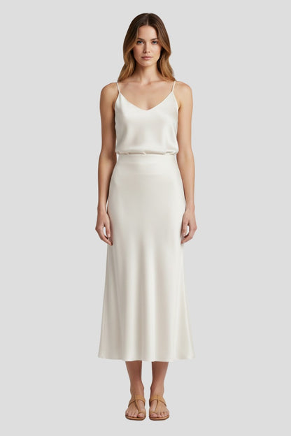 Satin Midi Skirt - White