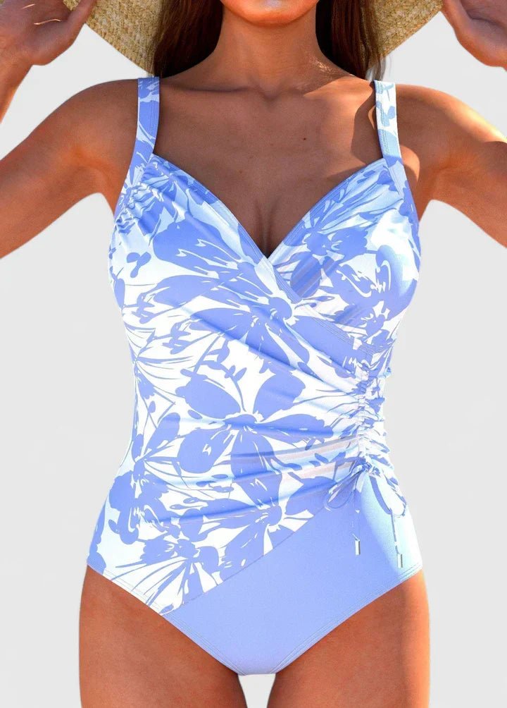 Women's Striped One-Piece Swimsuit - Light Blue