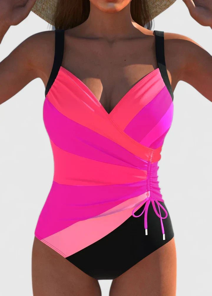 Women's Striped One-Piece Swimsuit - Pink