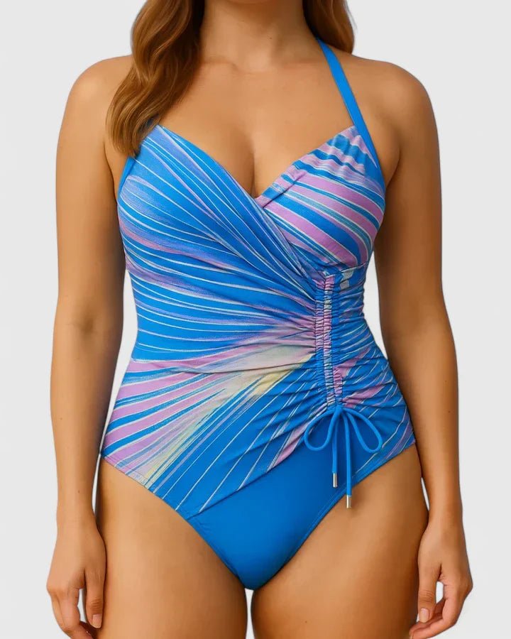 Women's Striped One-Piece Swimsuit - Blue