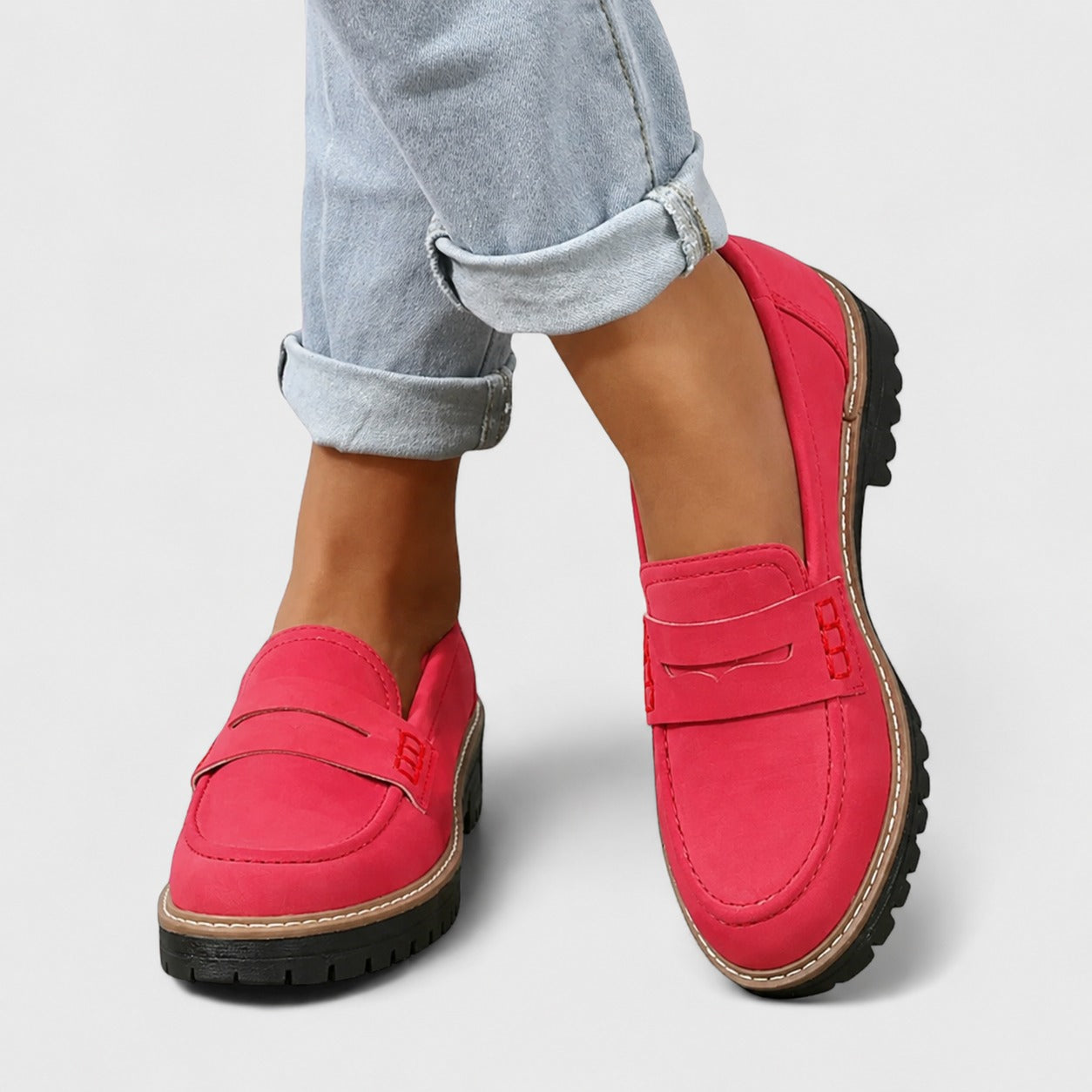 Chunky Platform Loafers - Red