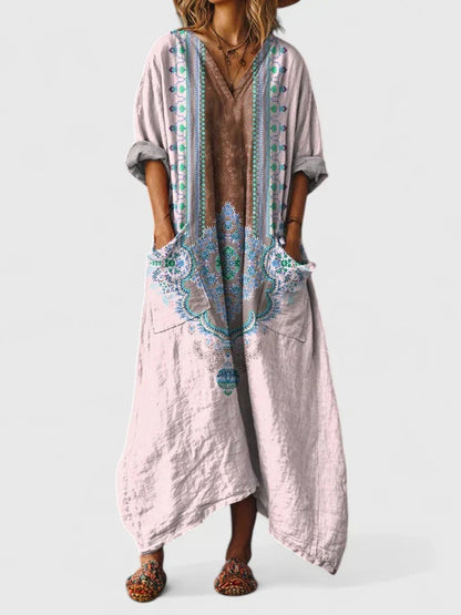 Boho Kaftan Maxi Dress - Light Pink