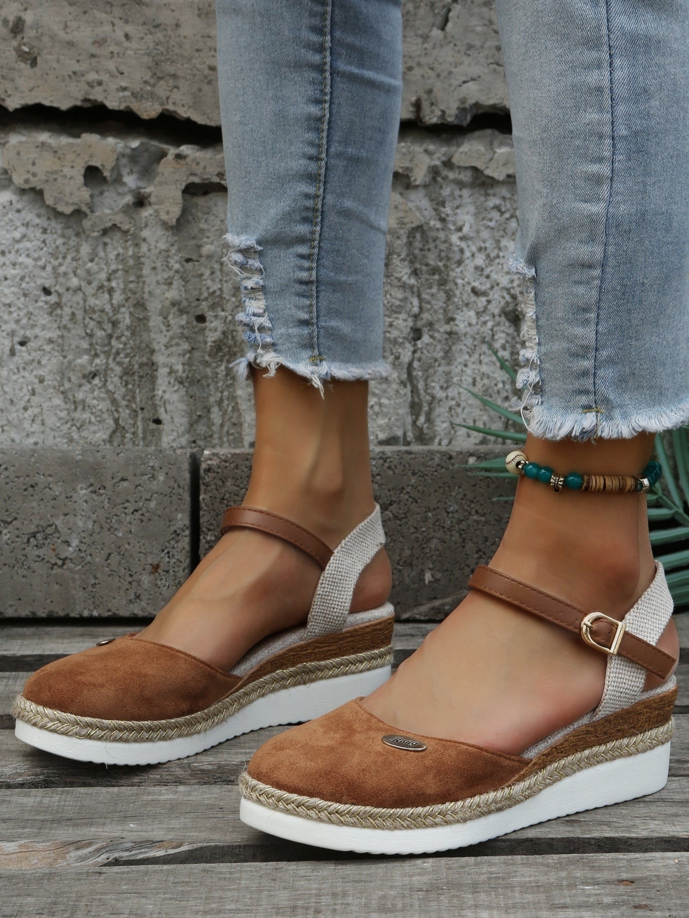 Platform Wedge Espadrilles - Brown
