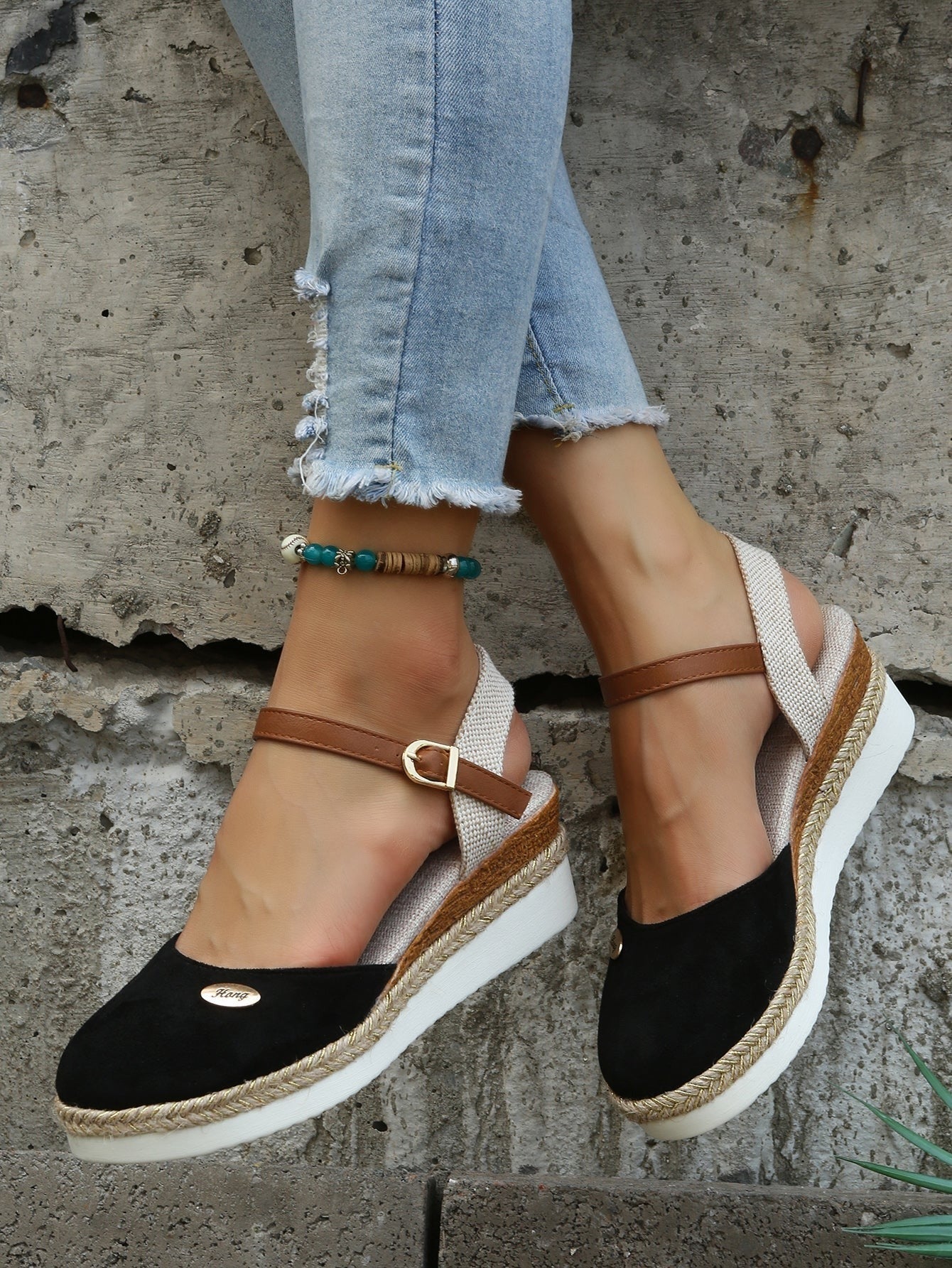Platform Wedge Espadrilles - Black