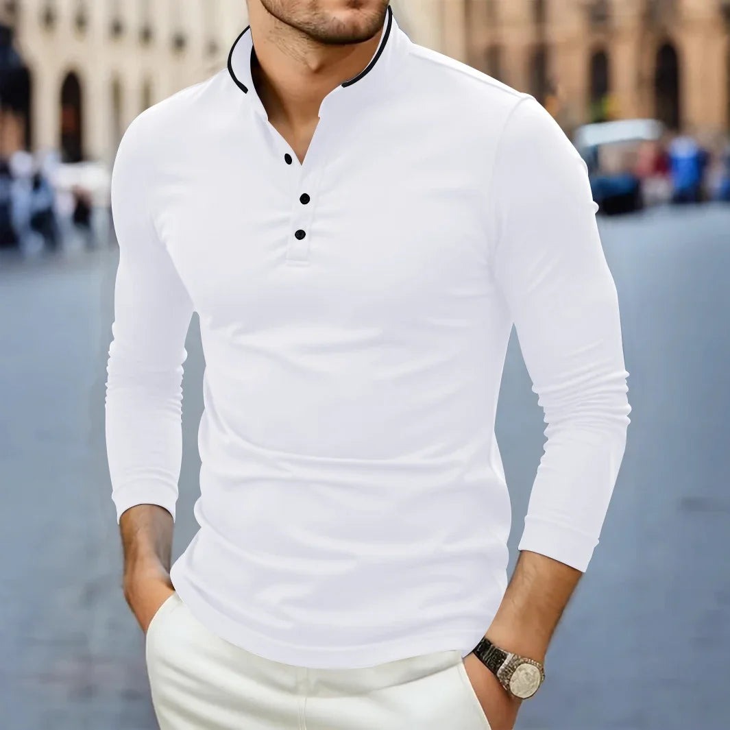 Long Sleeve Polo Shirt - White