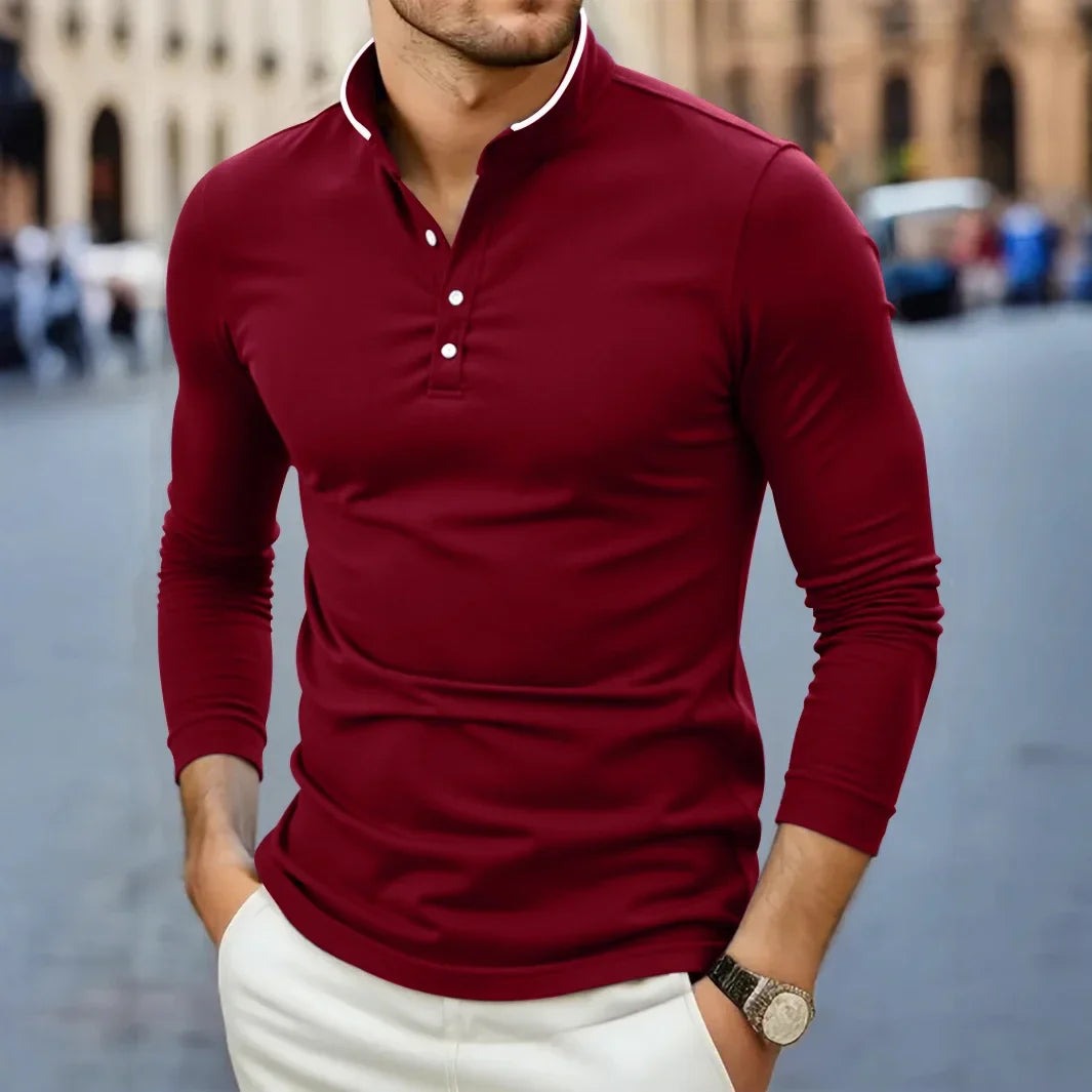 Long Sleeve Polo Shirt - Red