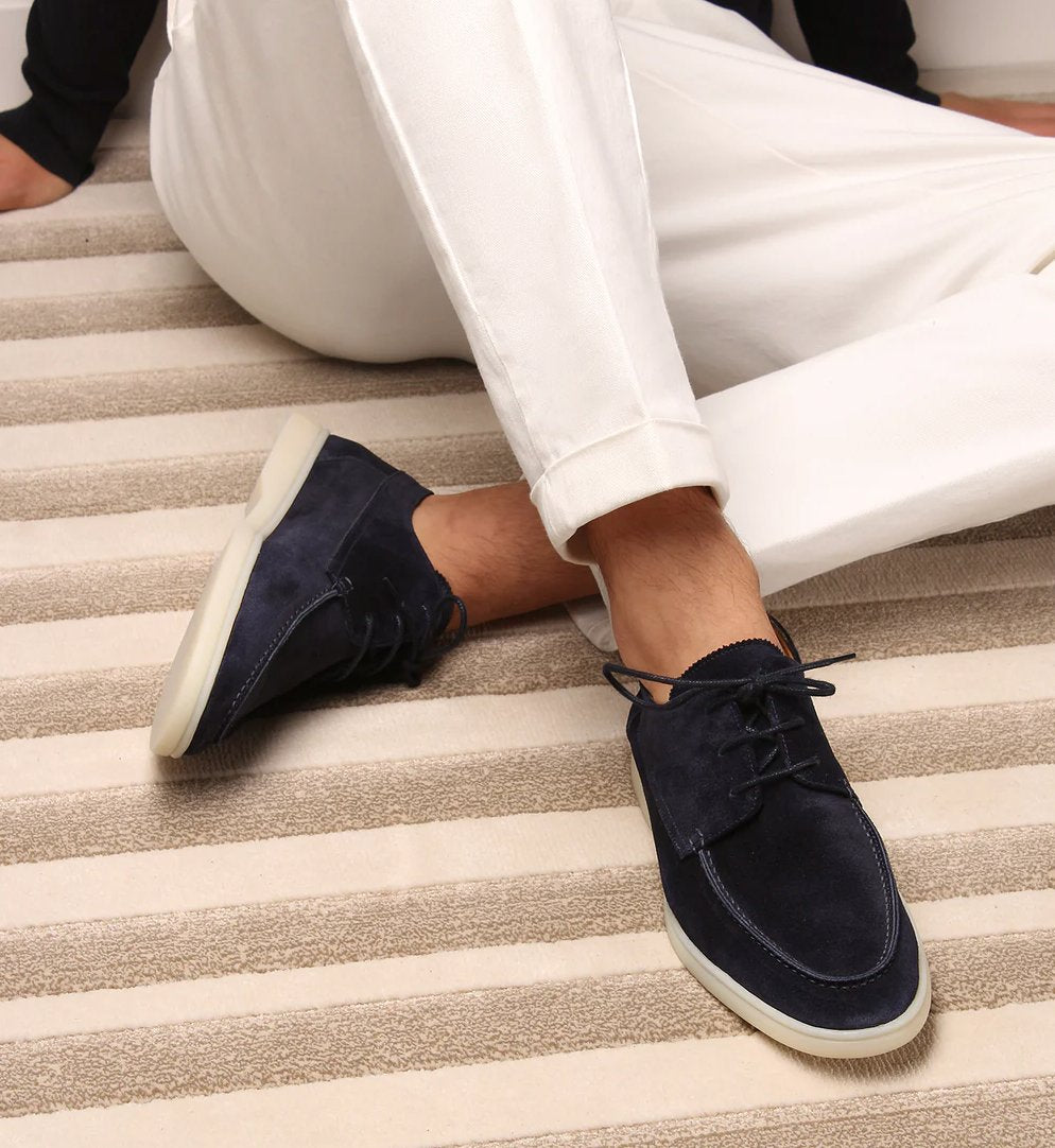 Men's Suede Derby Shoes - Navy Blue