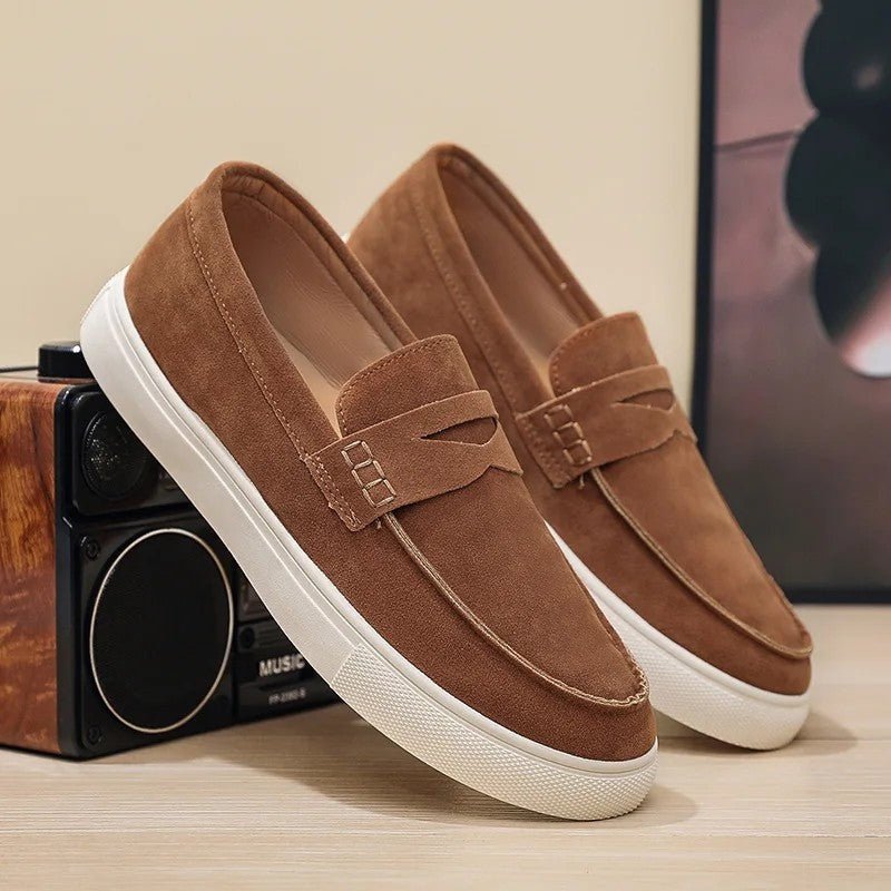 Men's Suede Platform Penny Loafers - Tan