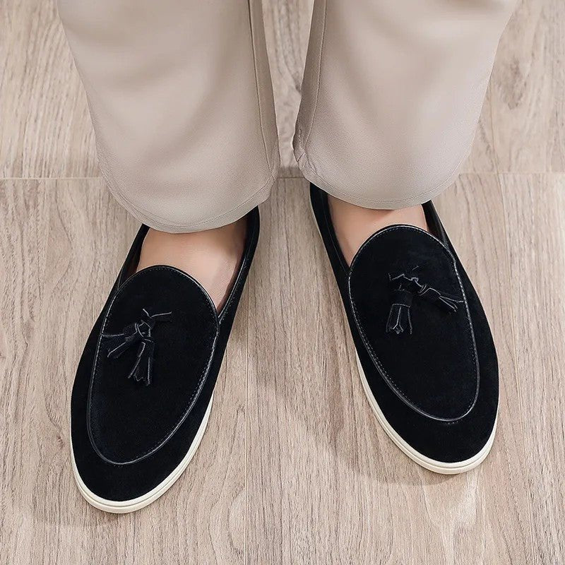 Men's Suede Platform Penny Loafers - Black