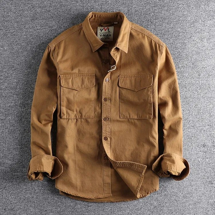 Long Sleeve Cargo Shirt - Orange
