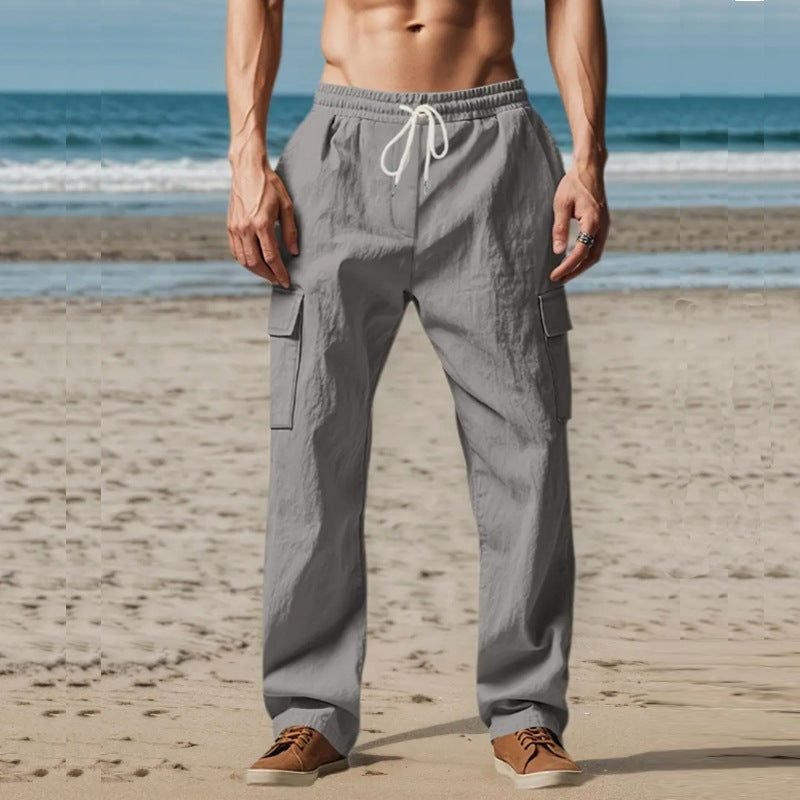 Men's Linen Blend Cargo Pants - Grey