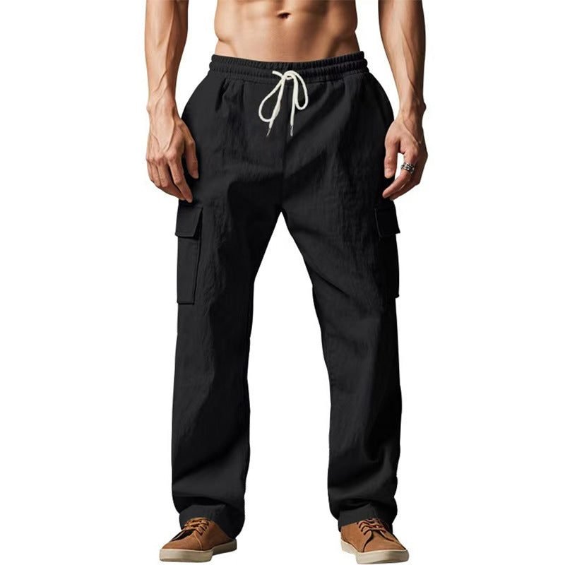 Men's Linen Blend Cargo Pants - Black
