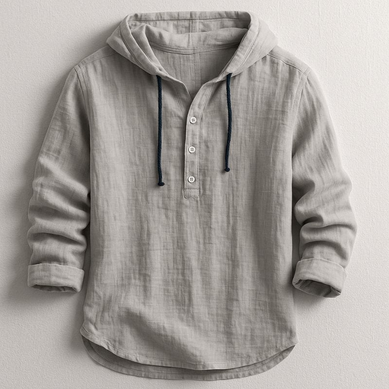Men's Linen Blend Hooded Henley - Grey