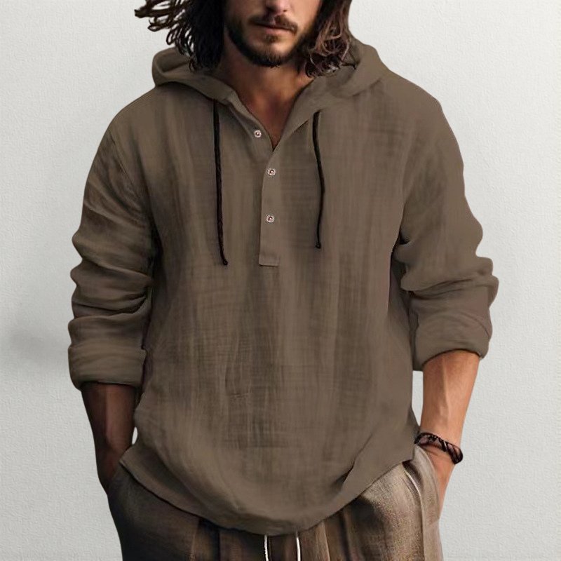 Men's Linen Blend Hooded Henley - Bown