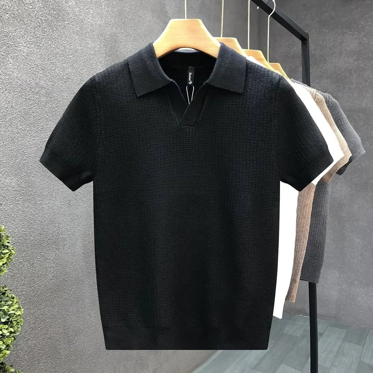 Short Sleeve Knit Polo - Black