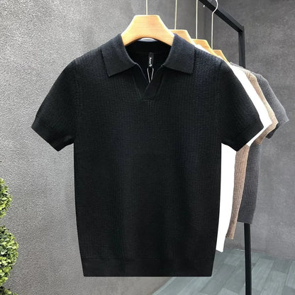 Short Sleeve Knit Polo - Black