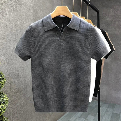 Short Sleeve Knit Polo - Charcoal