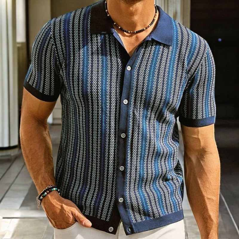 Striped Knit Polo Shirt