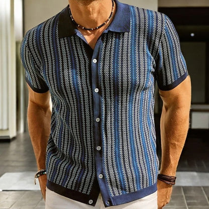 Striped Knit Polo Shirt