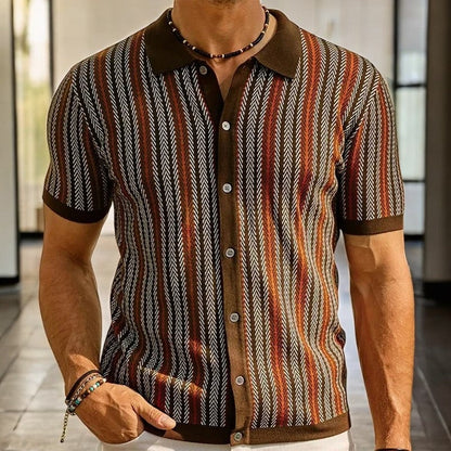 Striped Knit Polo Shirt