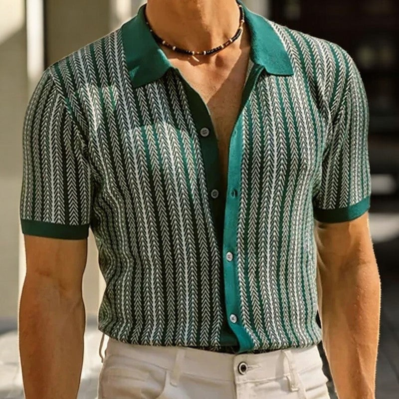 Striped Knit Polo Shirt