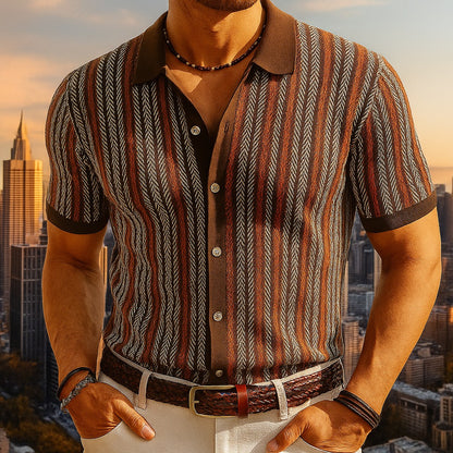Striped Knit Polo Shirt