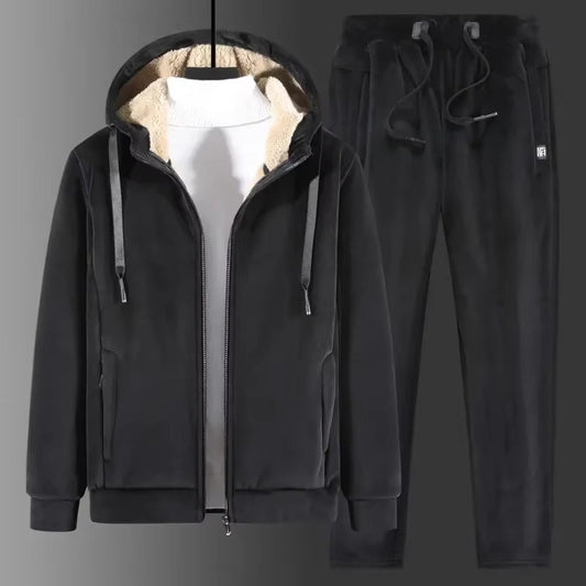 Hooded Tracksuit Two Piece Set - Black