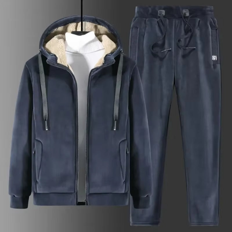 Hooded Tracksuit Two Piece Set - Navy blue