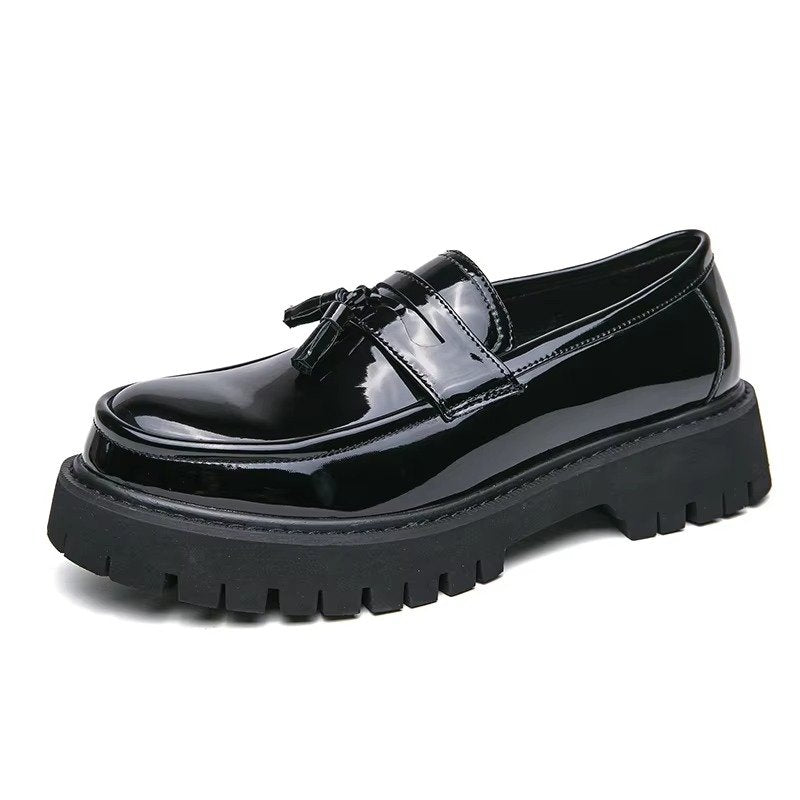 Men's Leather Platform Loafers - Black - Tassel 2
