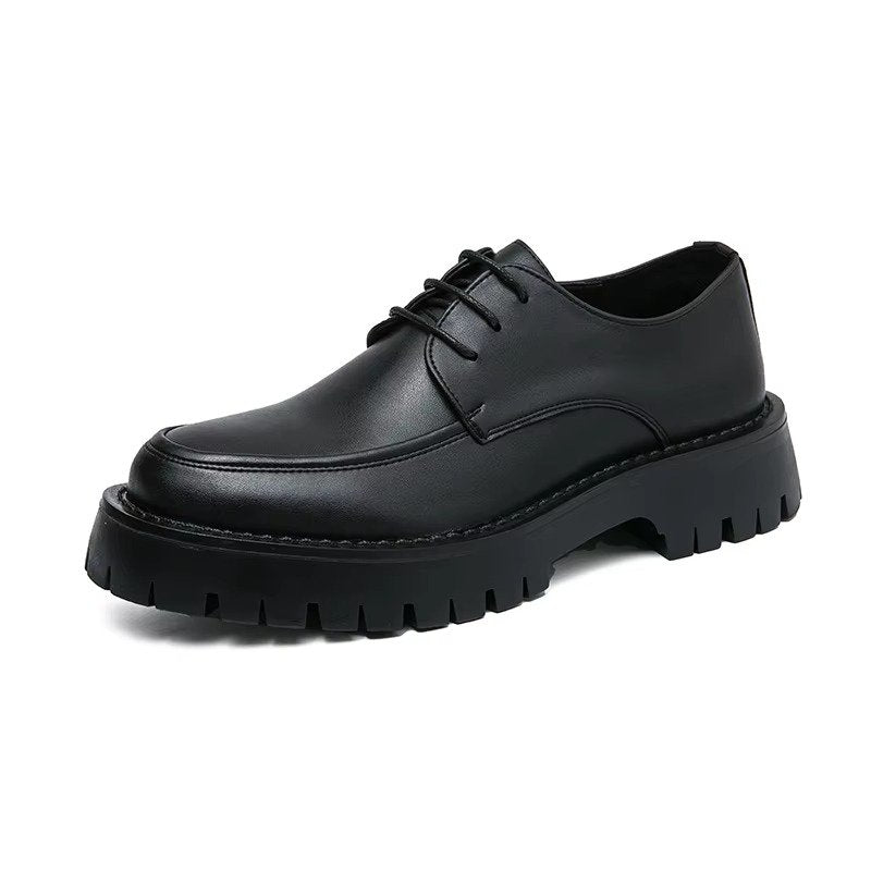 Men's Leather Platform Loafers - Black - Lace-up 1