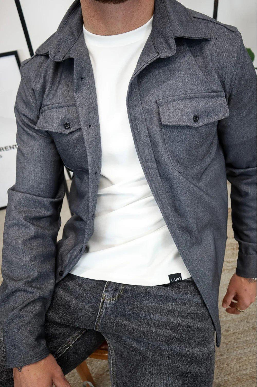 Men's Oversized Cotton Overshirt - Dark Grey